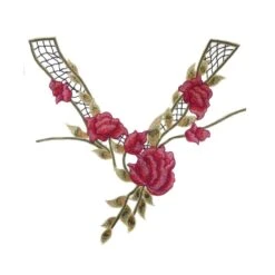 Cuello Bordado Guipur Flores Rojo Y Verde