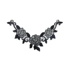 Cuello Bordado Guipur Rosas Negro Y Gris