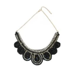 Cuello Collar Con Strass, Tupis Y Cadena. Negro Y Oro
