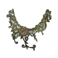 Cuello De Guipur Floral Verde Y Rosa