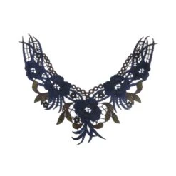 Cuello De Guipur Flores Grandes Azul Marino Y Marrón