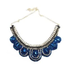 Cuello O Collar Con Cristales Y Cadenas. Tonos Azules Y Dorados
