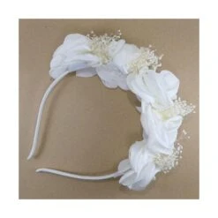 Diadema Con Flores De Satén Mate. Blanco Roto