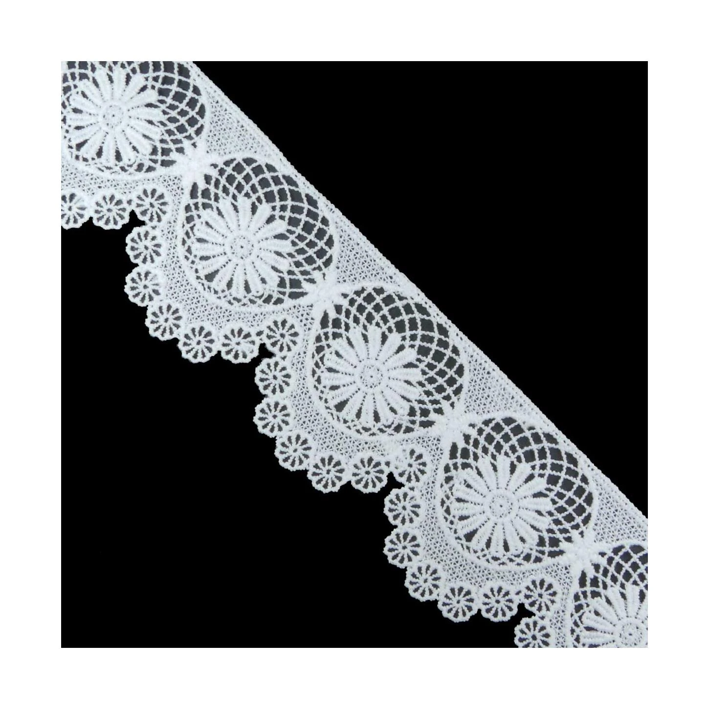 Encaje De Guipur óvalos Y Flores 6cm. Blanco Y Negro 3 Encaje De Guipur óvalos Y Flores 6cm. Blanco Y Negro