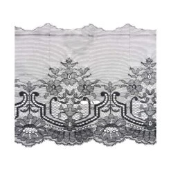 Encaje De Nylón Negro Ancho Ramos Flores 18cm