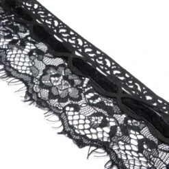 Encaje De Nylón Negro Con Terciopelo Y Antelina 7cm 5 Encaje De Nylón Negro Con Terciopelo Y Antelina 7cm -Merceria Botton encaje de nylon negro con terciopelo y antelina 7cm 1