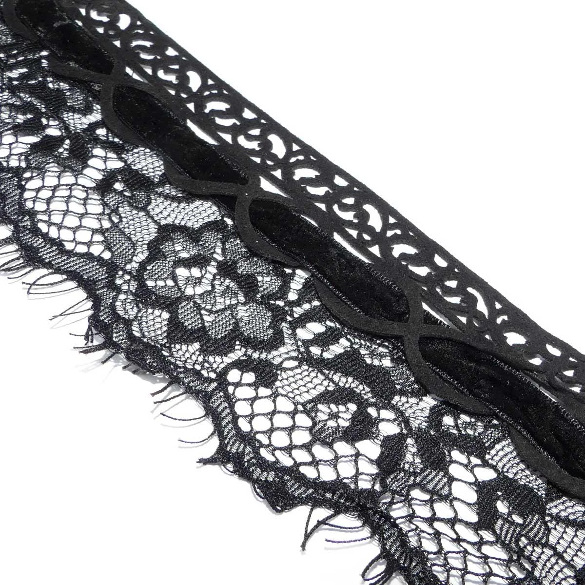 Encaje De Nylón Negro Con Terciopelo Y Antelina 7cm 4 Encaje De Nylón Negro Con Terciopelo Y Antelina 7cm - Imagen 2