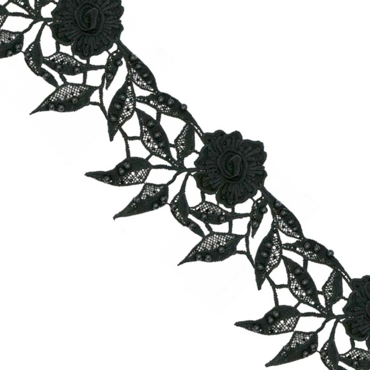 Encaje Guipur Negro De Flores Con Perlas 13cm 4 Encaje Guipur Negro De Flores Con Perlas 13cm - Imagen 2