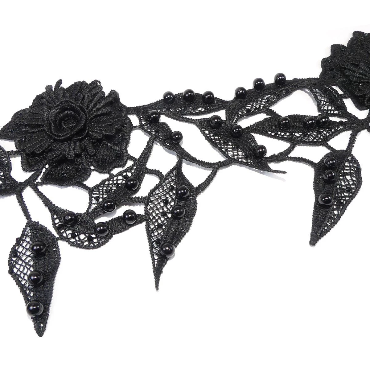 Encaje Guipur Negro De Flores Con Perlas 13cm 5 Encaje Guipur Negro De Flores Con Perlas 13cm - Imagen 3