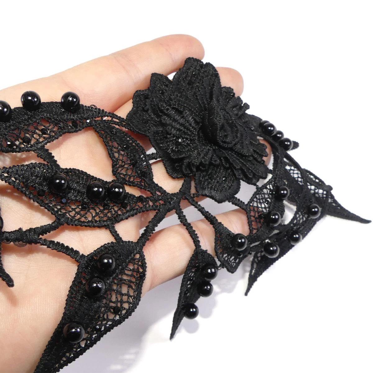 Encaje Guipur Negro De Flores Con Perlas 13cm 6 Encaje Guipur Negro De Flores Con Perlas 13cm - Imagen 4