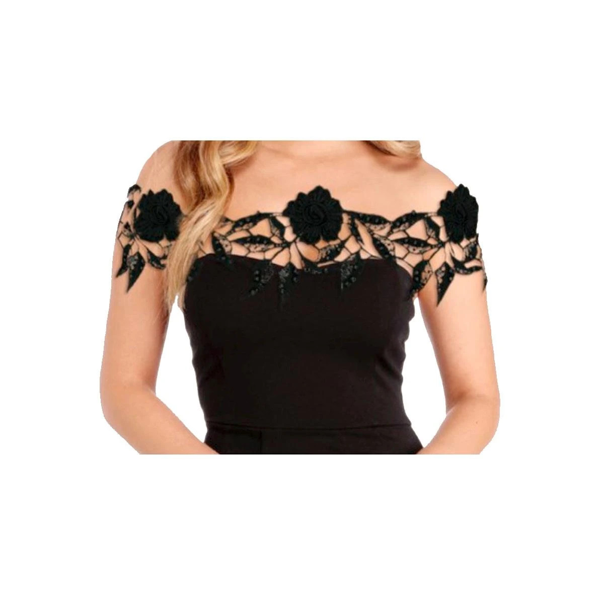 Encaje Guipur Negro De Flores Con Perlas 13cm 7 Encaje Guipur Negro De Flores Con Perlas 13cm - Imagen 5