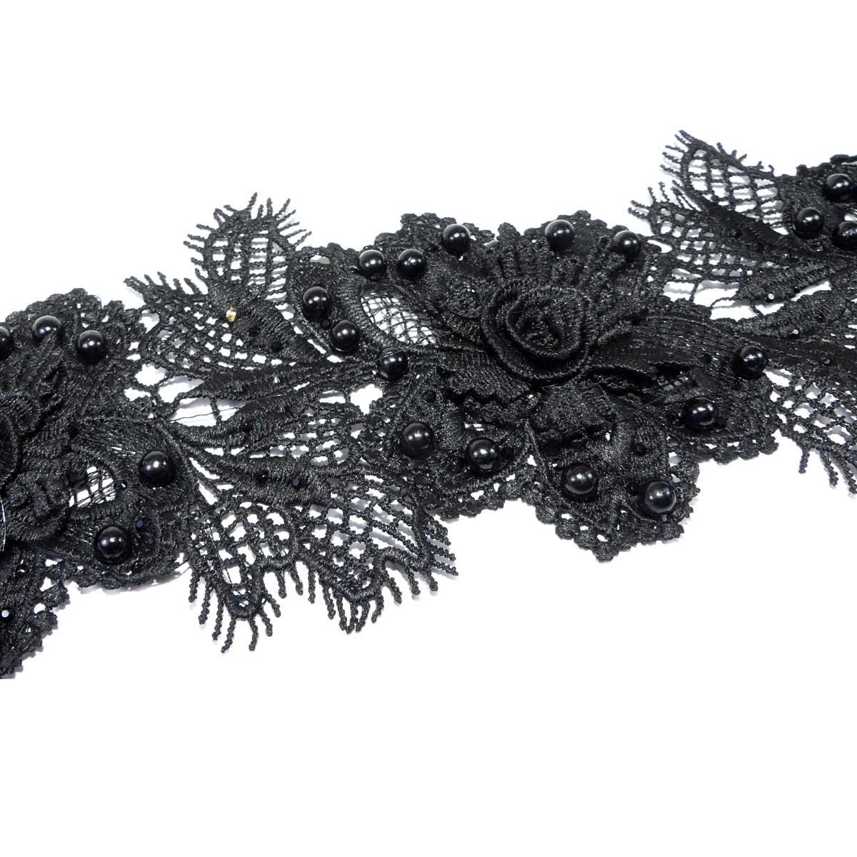 Encaje Guipur Negro De Flores Con Perlas 9,5cm 5 Encaje Guipur Negro De Flores Con Perlas 9,5cm - Imagen 3