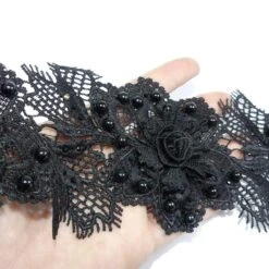 Encaje Guipur Negro De Flores Con Perlas 9,5cm 10 Encaje Guipur Negro De Flores Con Perlas 9,5cm -Merceria Botton encaje guipur negro de flores con perlas 95mm 3