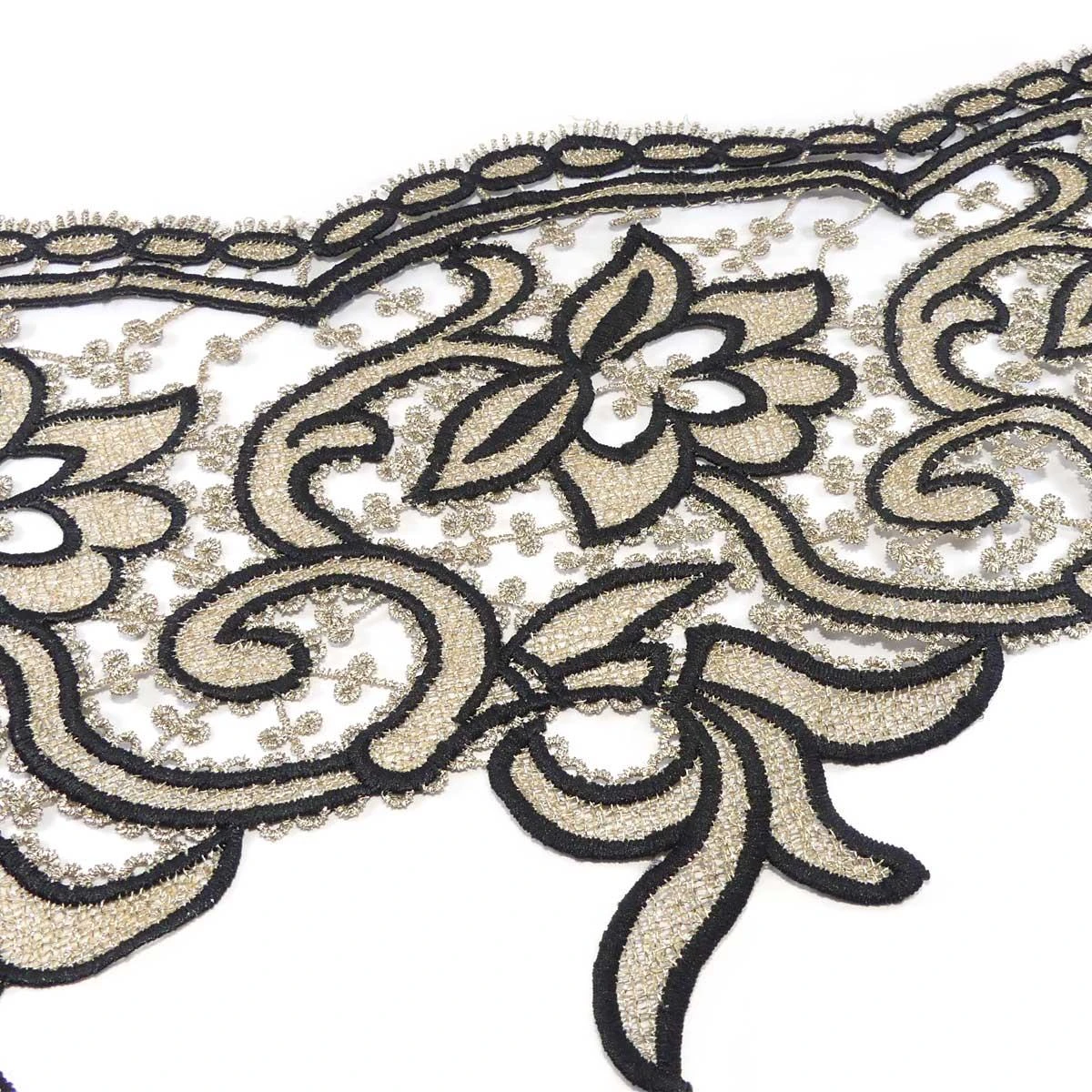 Encaje Guipur Negro Y Dorado De Flores 4 Encaje Guipur Negro Y Dorado De Flores - Imagen 2
