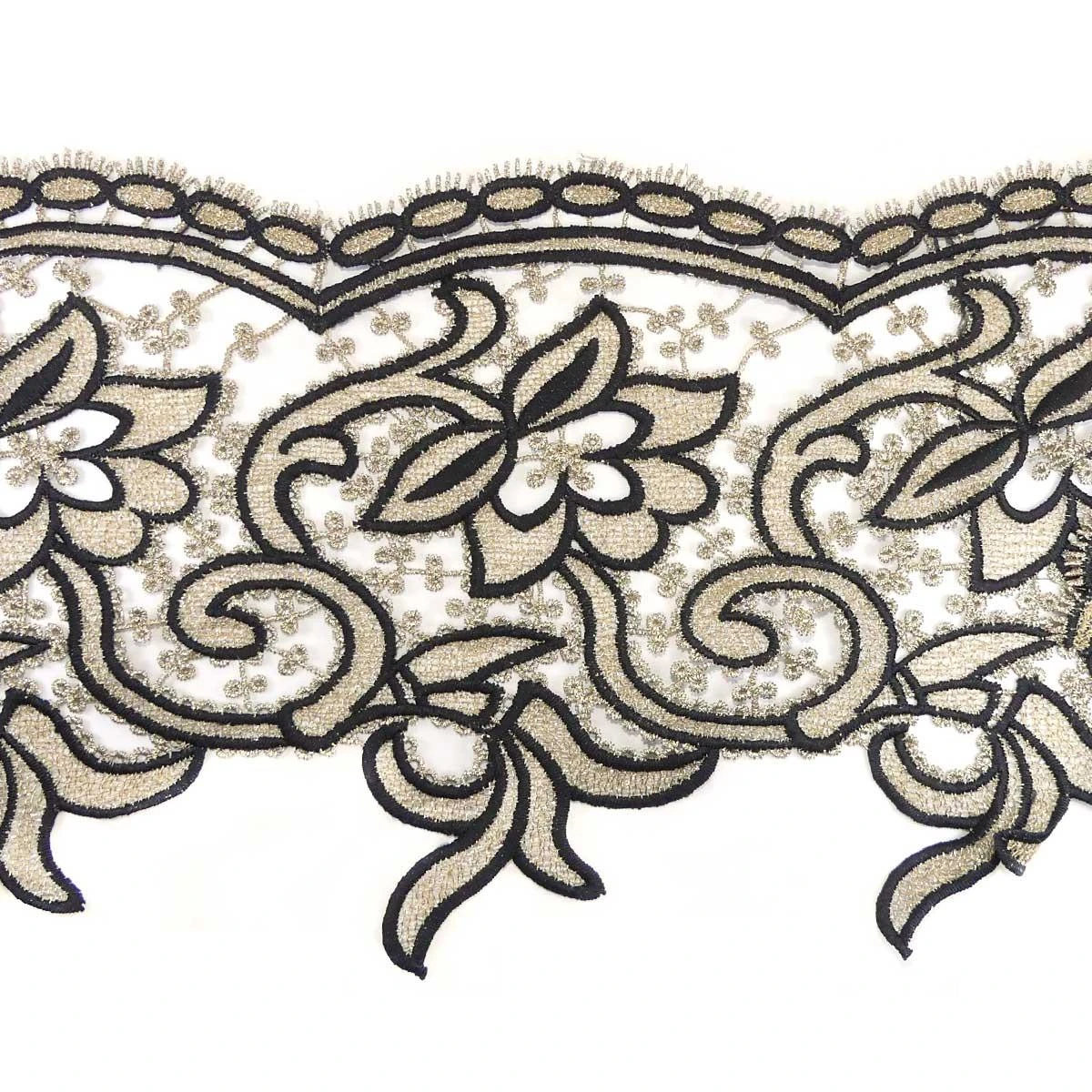 Encaje Guipur Negro Y Dorado De Flores 3 Encaje Guipur Negro Y Dorado De Flores