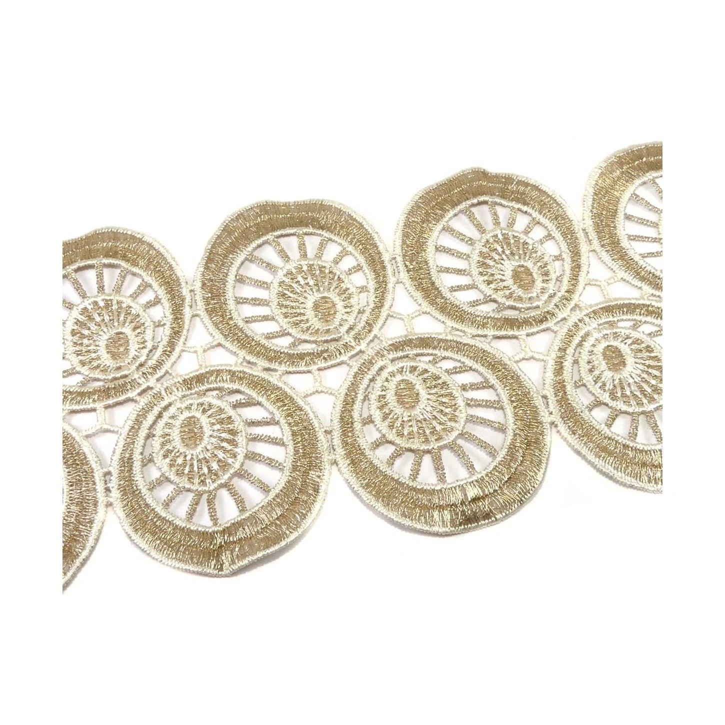 Encaje Guipur Oro Y Beig 95mm. Círculos 4 Encaje Guipur Oro Y Beig 95mm. Círculos - Imagen 2