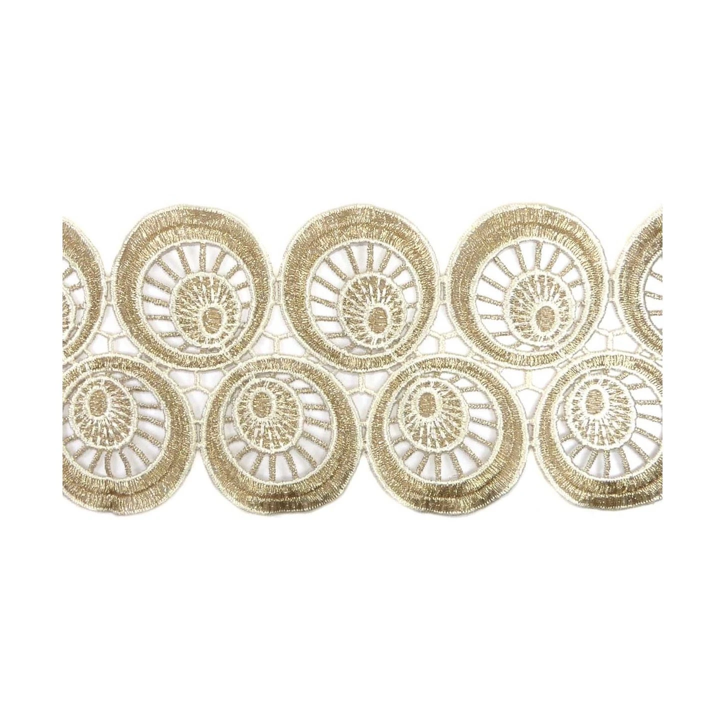 Encaje Guipur Oro Y Beig 95mm. Círculos 3 Encaje Guipur Oro Y Beig 95mm. Círculos