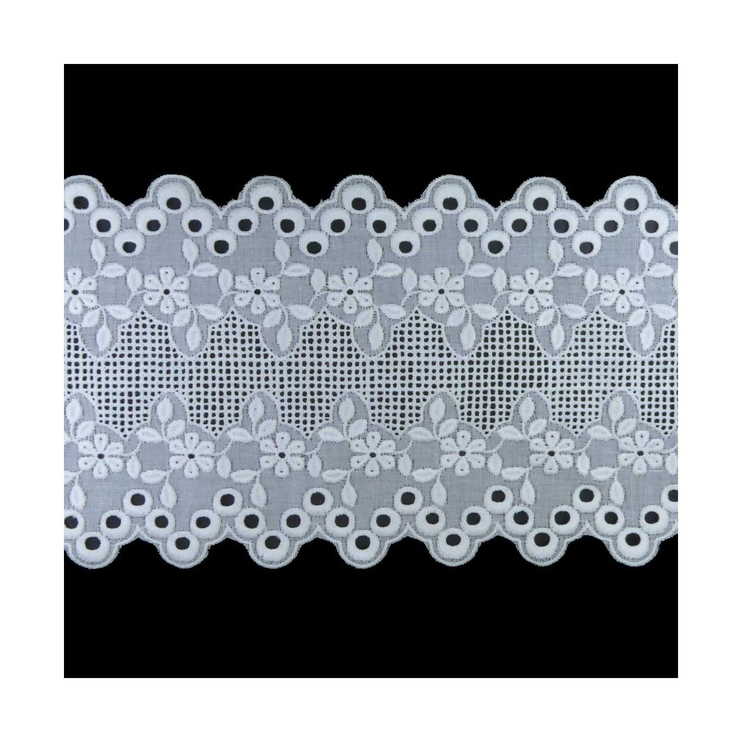 Entredós Bordado Blanco Flores Y Círculos 12cm 3 Entredós Bordado Blanco Flores Y Círculos 12cm