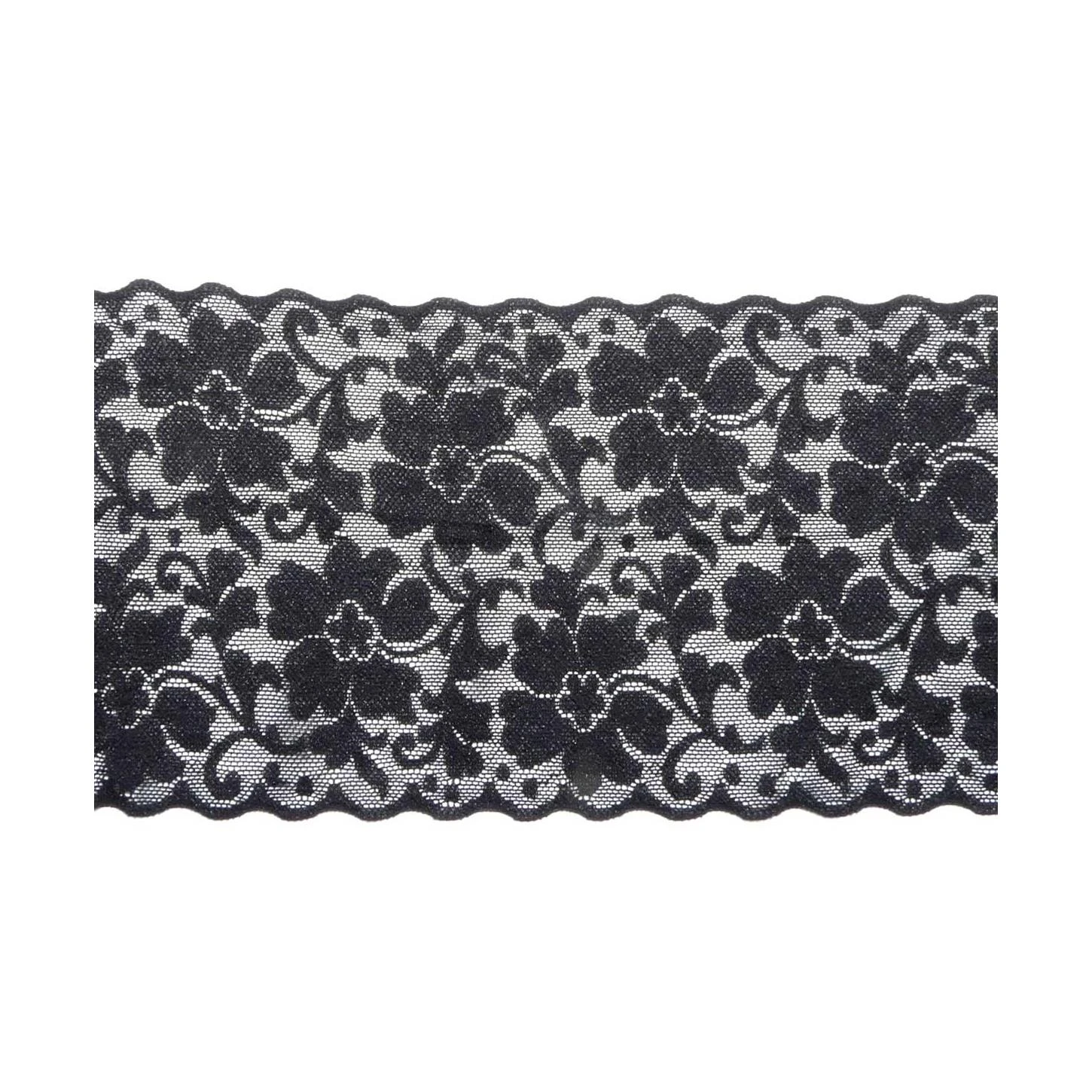 Entredós Elástico Nylón Negro Floral 10cm 3 Entredós Elástico Nylón Negro Floral 10cm