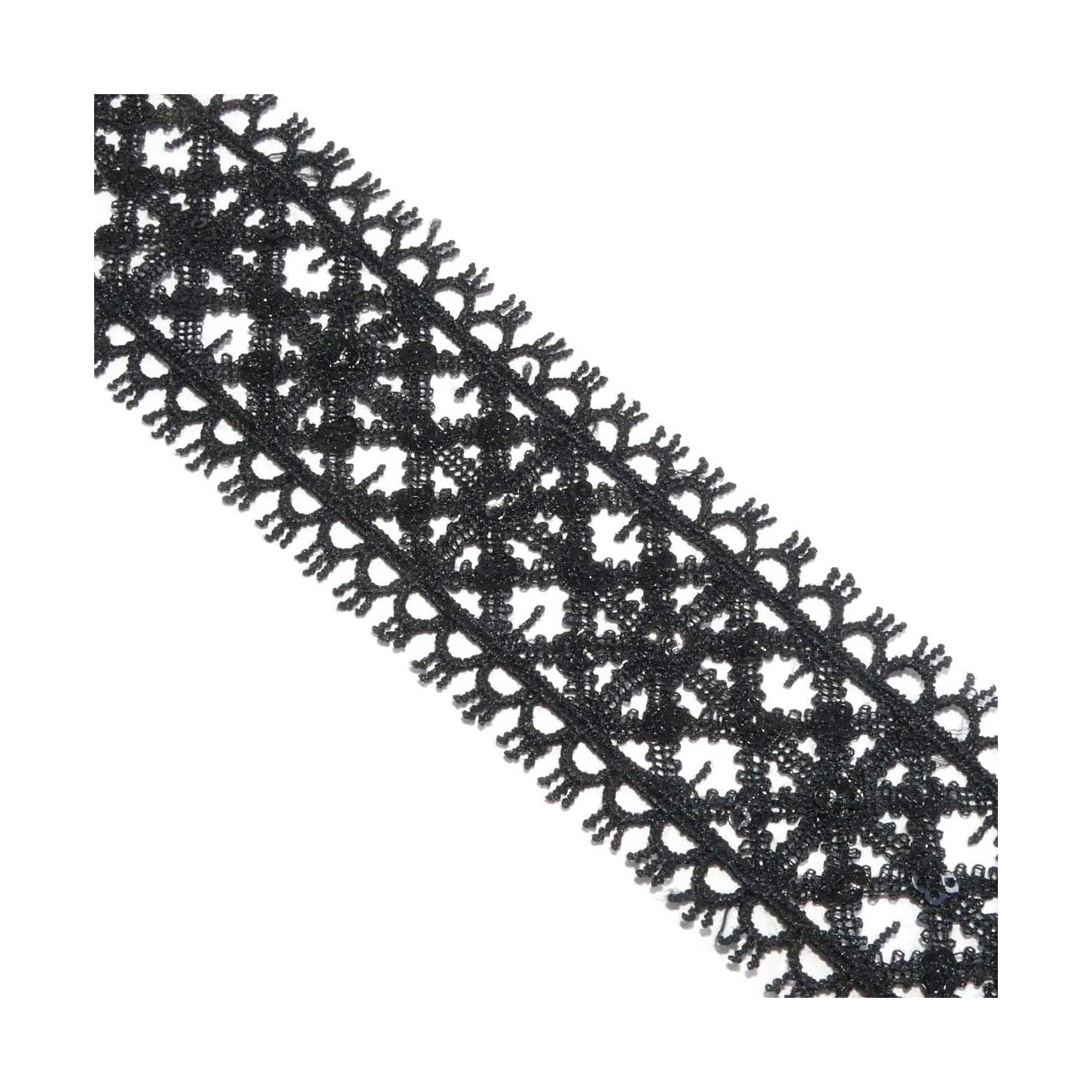 Entredós De Guipur Negro Con Mini Lentejuelas 4cm. Rombos 4 Entredós De Guipur Negro Con Mini Lentejuelas 4cm. Rombos - Imagen 2