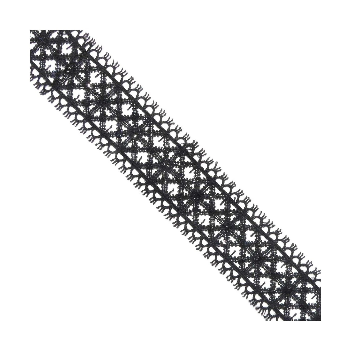 Entredós De Guipur Negro Con Mini Lentejuelas 4cm. Rombos 3 Entredós De Guipur Negro Con Mini Lentejuelas 4cm. Rombos