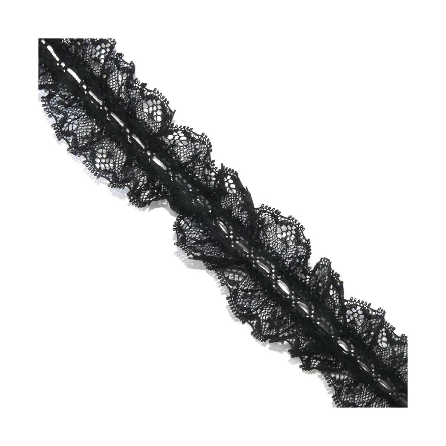 Entredós Pasacintas Fruncido Negro 4cm 3 Entredós Pasacintas Fruncido Negro 4cm