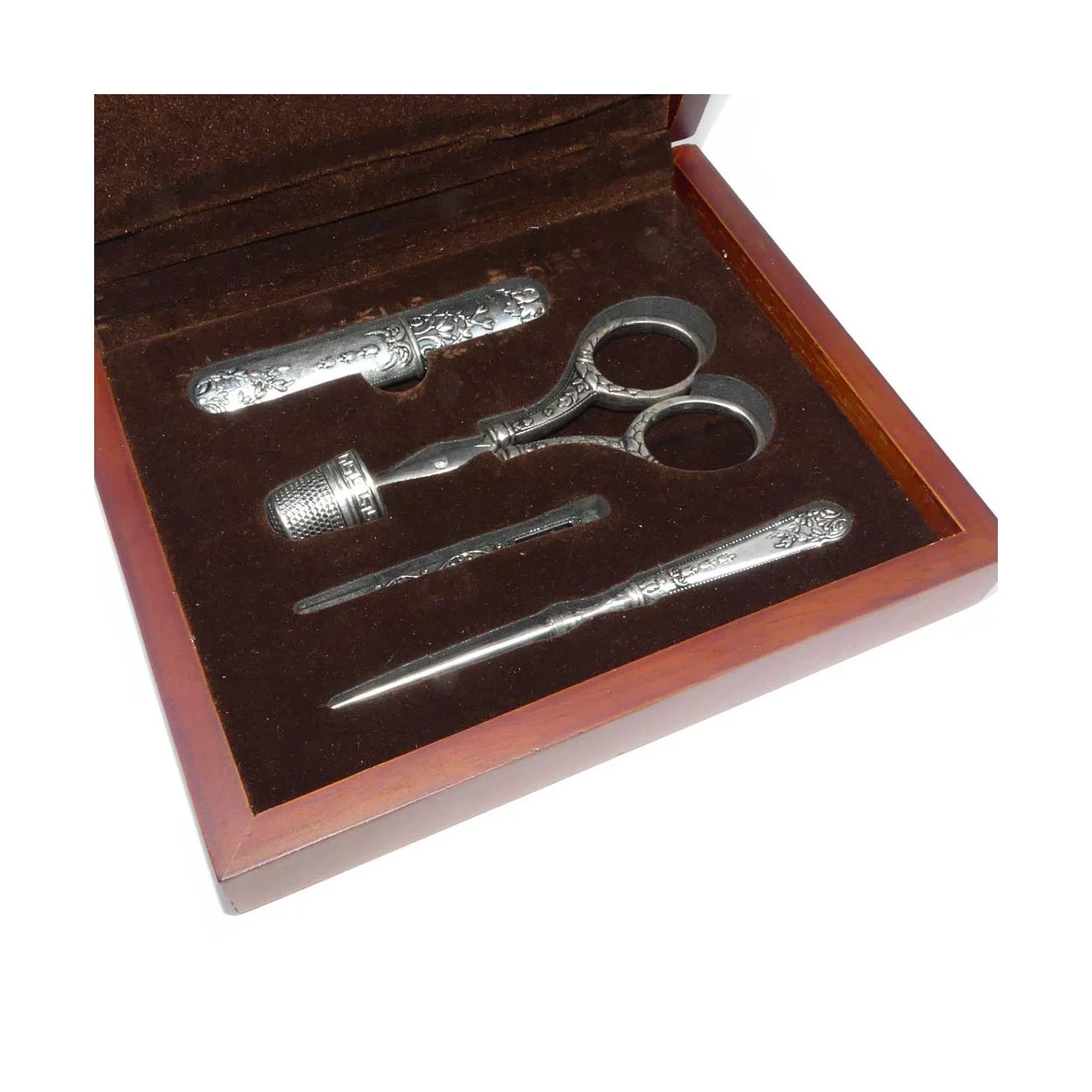 Estuche Tijeras Bordar Y Accesorios. Plata Vieja Rococó 4 Estuche Tijeras Bordar Y Accesorios. Plata Vieja Rococó - Imagen 2