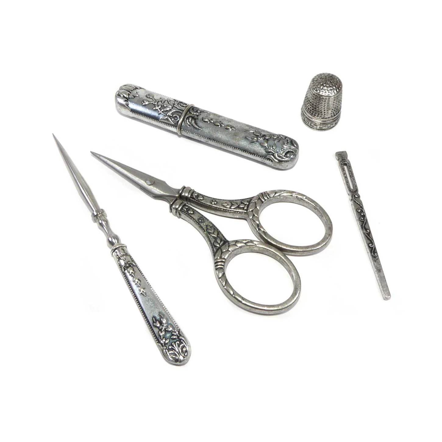 Estuche Tijeras Bordar Y Accesorios. Plata Vieja Rococó 5 Estuche Tijeras Bordar Y Accesorios. Plata Vieja Rococó - Imagen 3