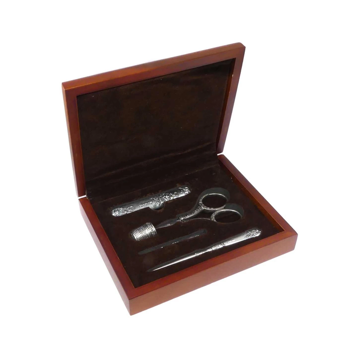 Estuche Tijeras Bordar Y Accesorios. Plata Vieja Rococó 3 Estuche Tijeras Bordar Y Accesorios. Plata Vieja Rococó