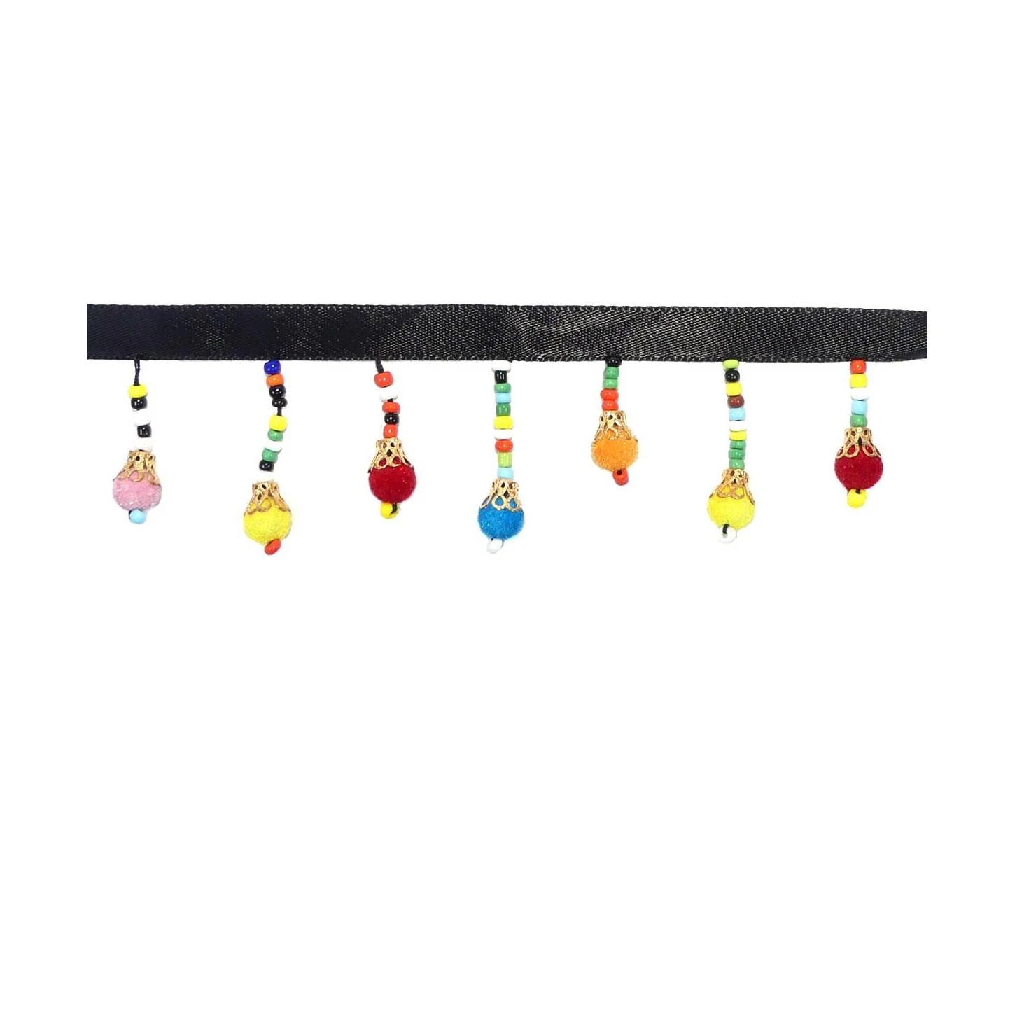 Fleco Con Abalorios Y Bola Terciopelo. 4,5cm 3 Fleco Con Abalorios Y Bola Terciopelo. 4,5cm