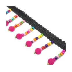 Fleco Con Cuentas Madera Y Bola Terciopelo. 4cm -Merceria Botton fleco con cuentas madera y bola terciopelo 4cm 1