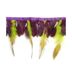 Fleco De Plumas Con Abalorios De Nacar 6-13cm. Púrpura Y Pistacho