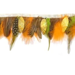 Fleco De Plumas Con Abalorios De Nacar 7-10cm. Naranja Y Verde