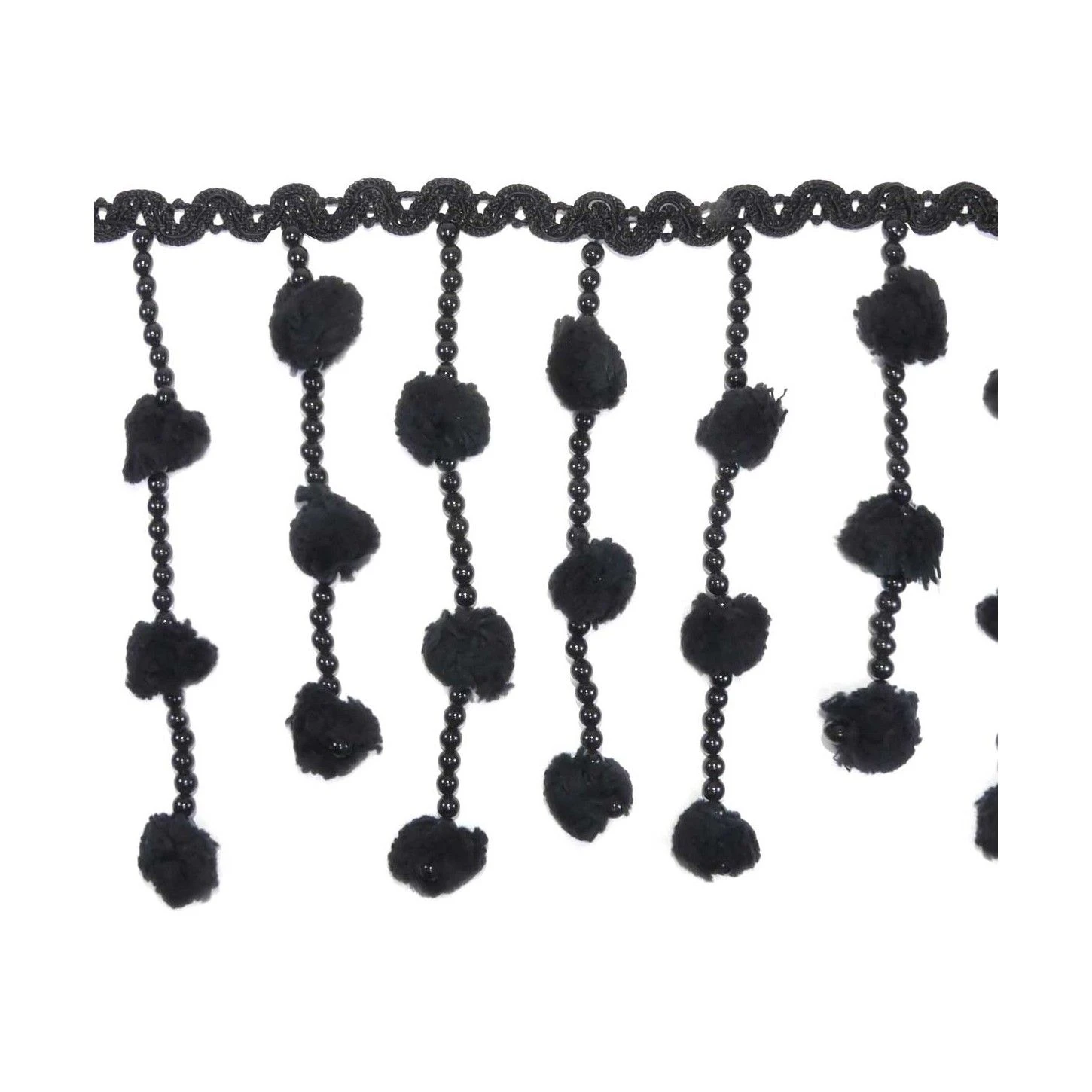 Fleco De Madroños Y Perlas En Negro 14-17cm 3 Fleco De Madroños Y Perlas En Negro 14-17cm