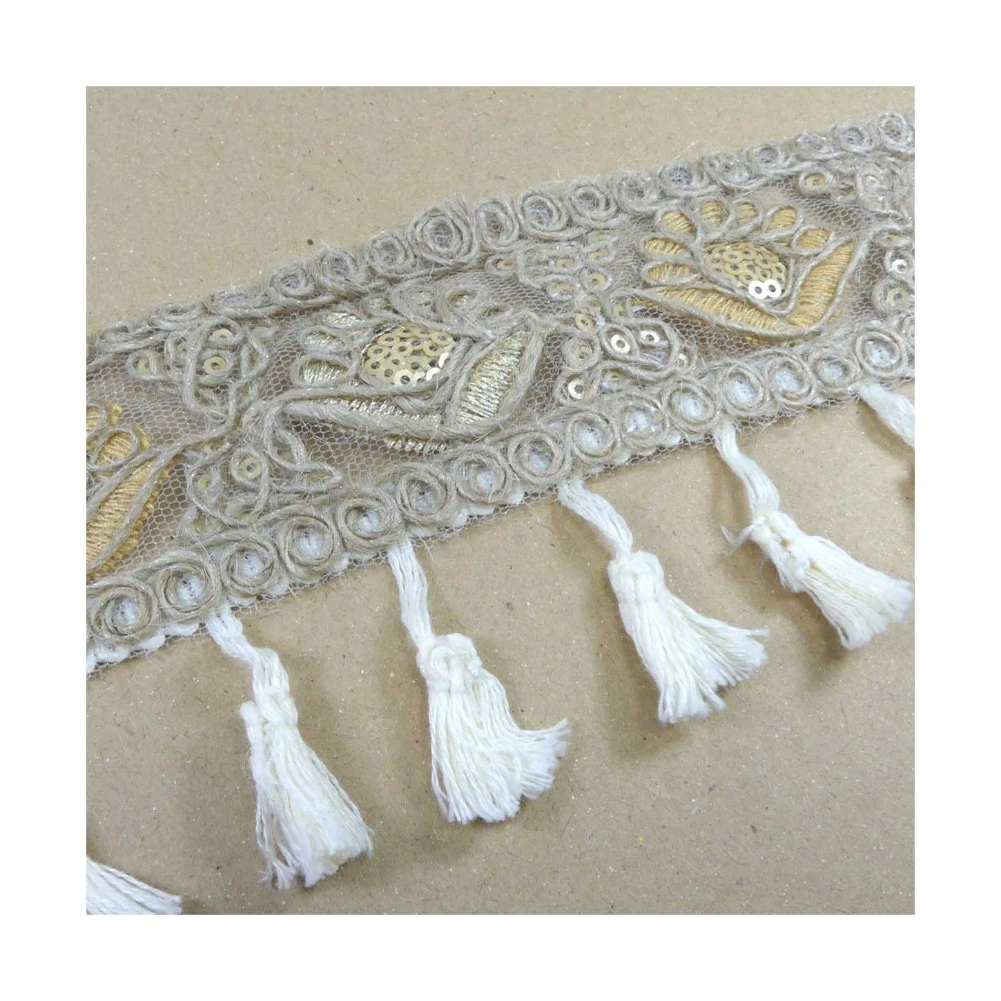 Fleco Rústico De Borlas En Crudo 8cm 4 Fleco Rústico De Borlas En Crudo 8cm - Imagen 2