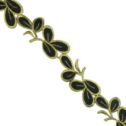 Galón Bordado Termoadhesivo Negro Y Dorado 3cm. Hojas