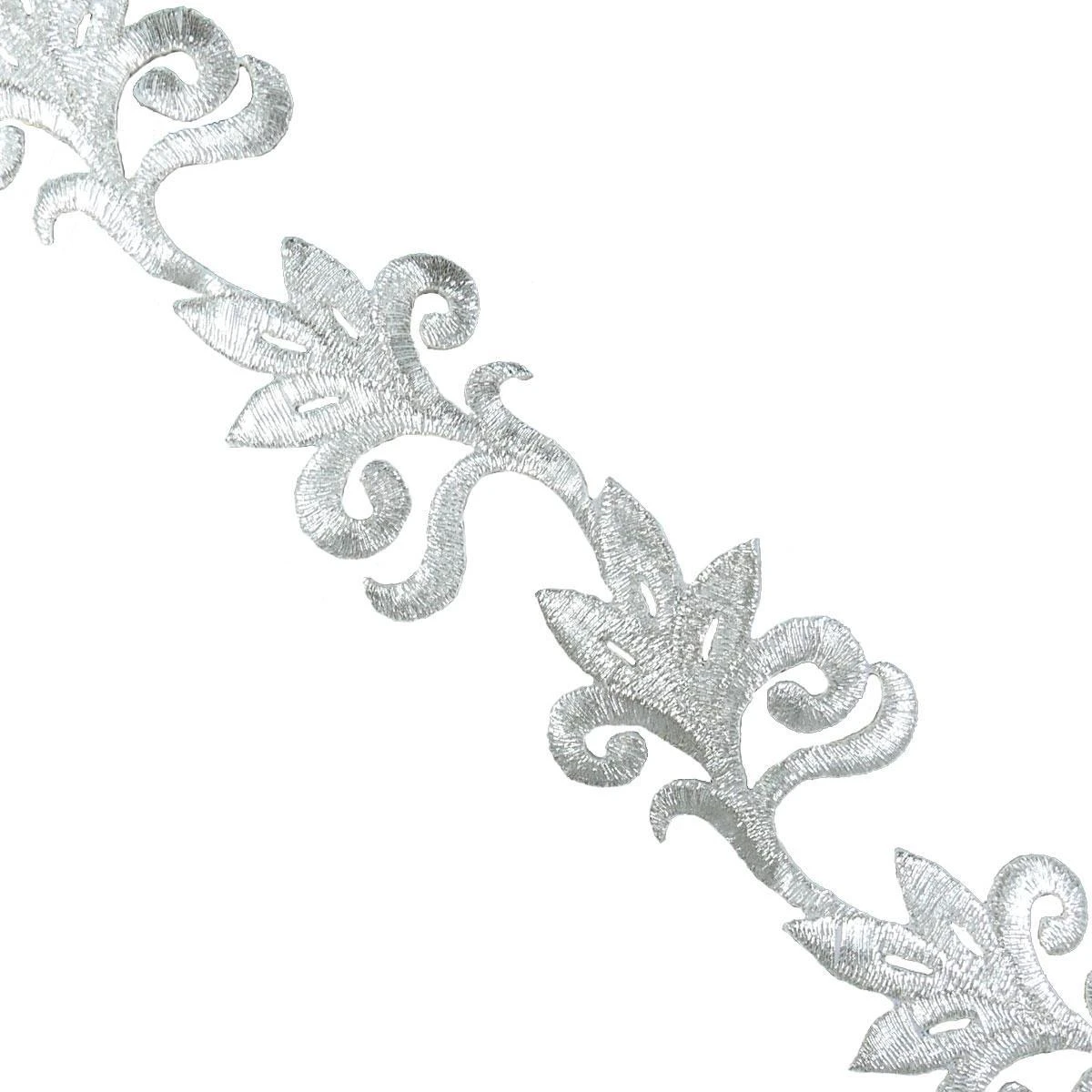 Galón Bordado Termoadhesivo Plateado 4cm. Ramos 3 Galón Bordado Termoadhesivo Plateado 4cm. Ramos