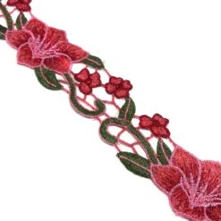 Galón De Guipur Flores Coral Y Verde -Merceria Botton galon de guipur flores coral y verde 1