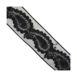 Galón De Tul Bordado Y Lentejuelas 6cm. Negro