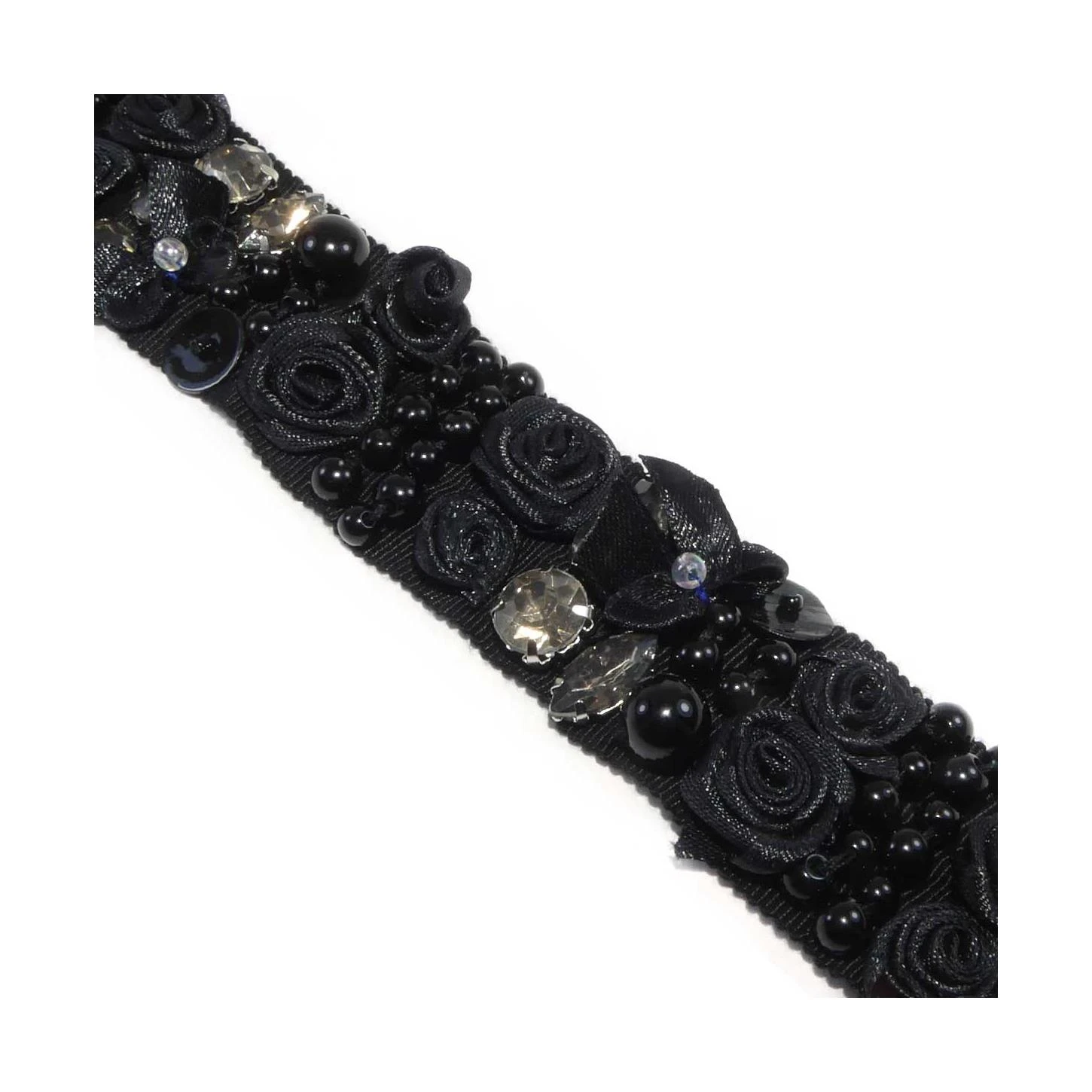 Galón Entredós Negro Con Abalorios Varios 3cm 3 Galón Entredós Negro Con Abalorios Varios 3cm