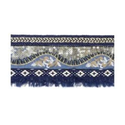 Galón étnico Con Fleco Y Lentejuela 8cm. Azul Y Oro