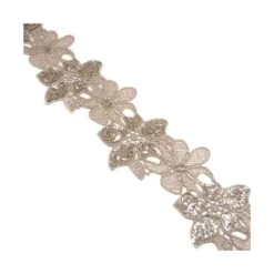 Galón Guipur Flores Con Lentejuela 35mm