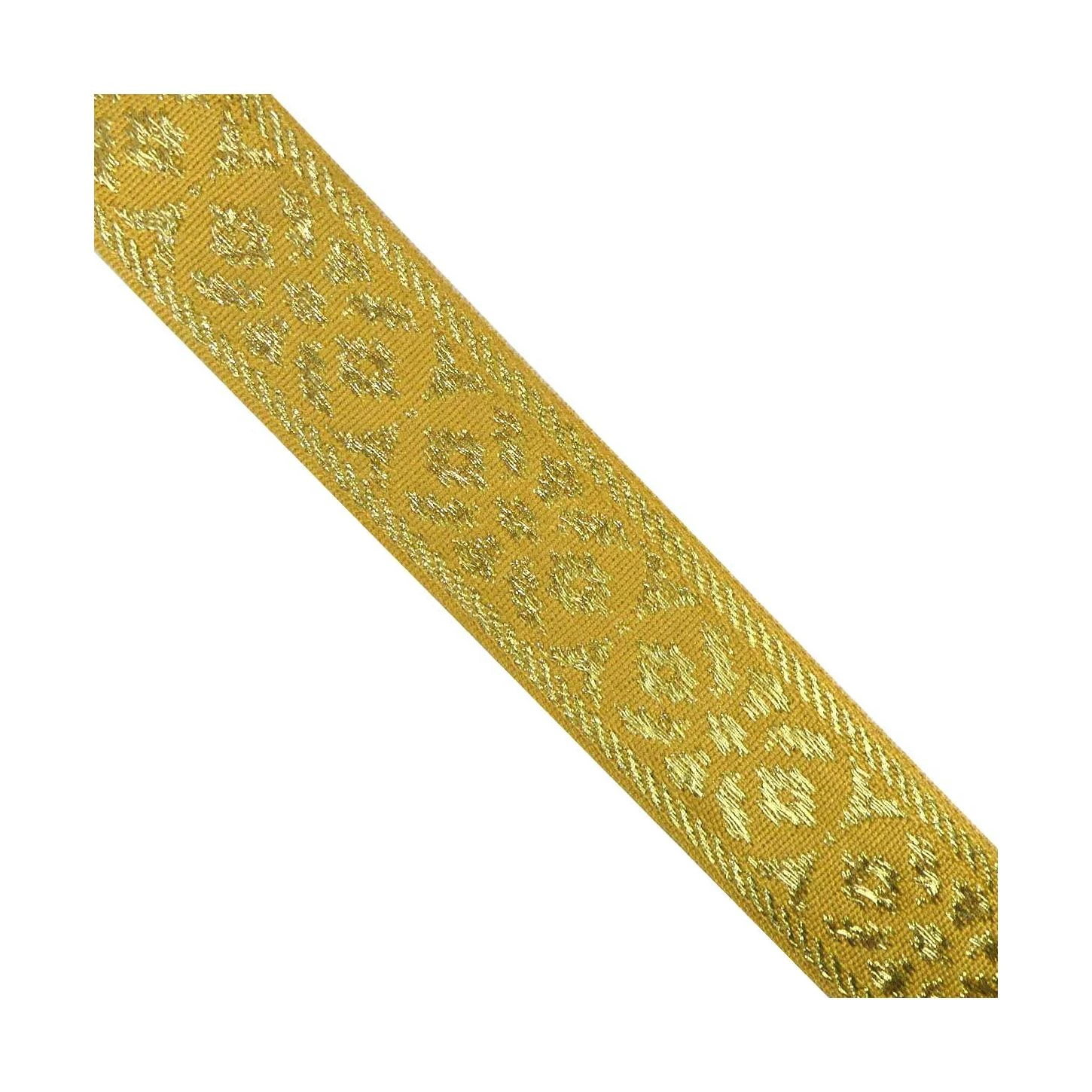 Galón Jacquar Mostaza Con Bordado Dorado 4cm 4 Galón Jacquar Mostaza Con Bordado Dorado 4cm - Imagen 2