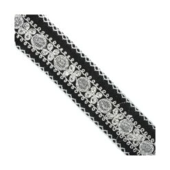 Galón Negro Con Bordado Geométrico Plata 5cm