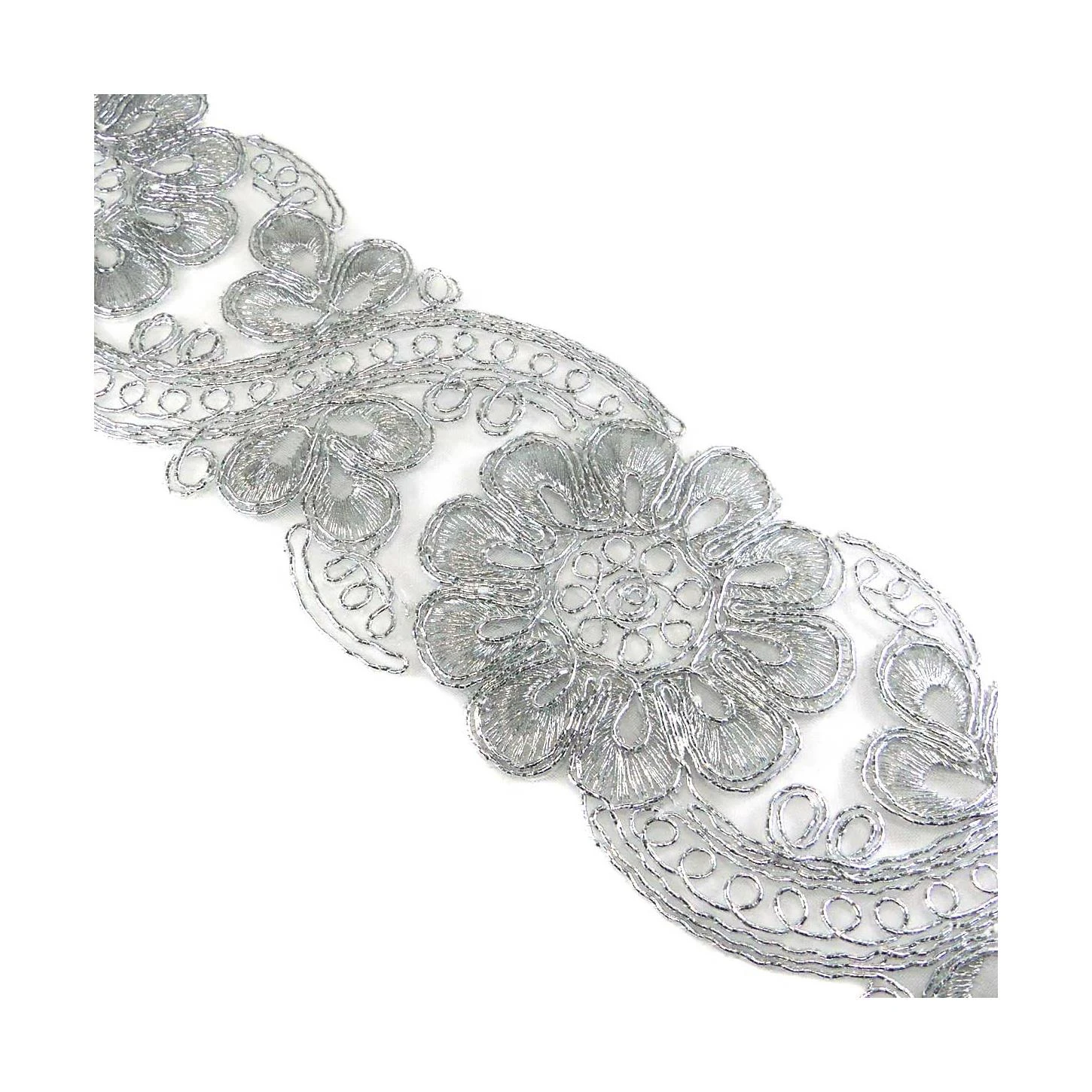 Galón O Entredós Plateado Flor Grande 5,5cm 4 Galón O Entredós Plateado Flor Grande 5,5cm - Imagen 2