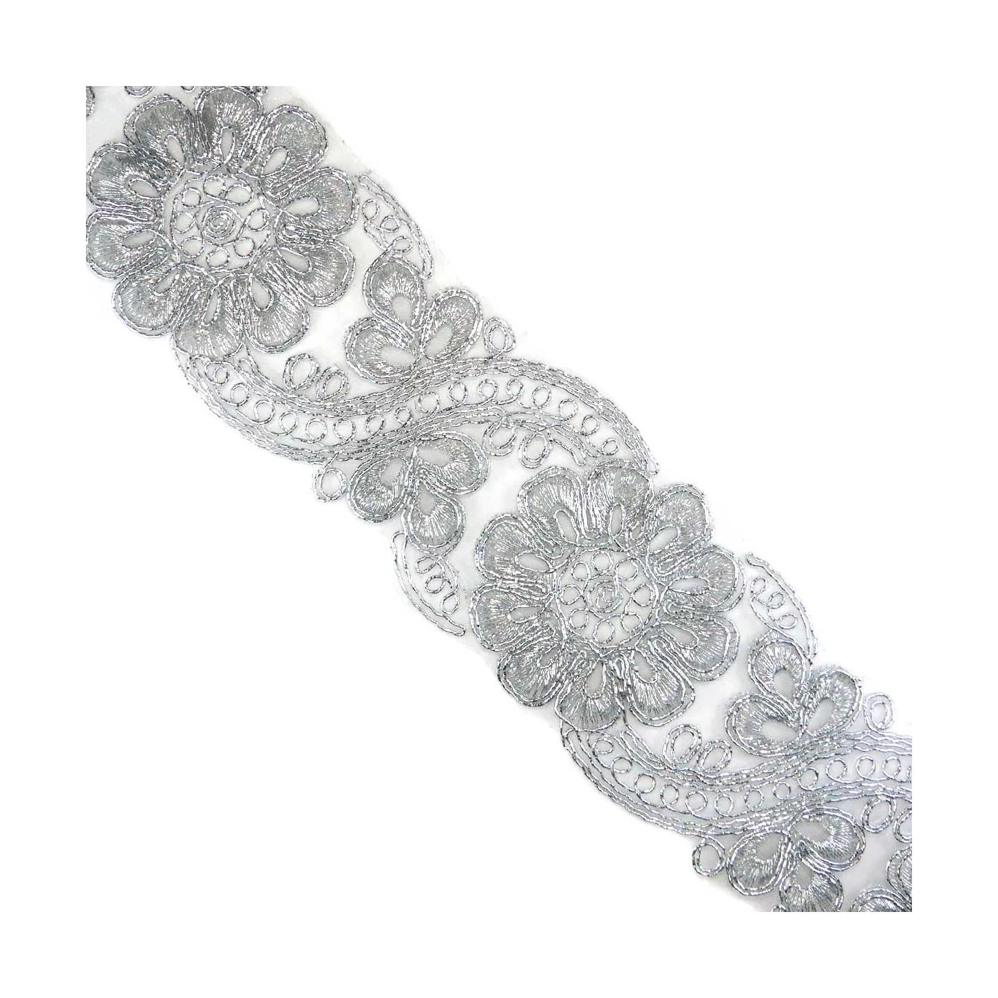 Galón O Entredós Plateado Flor Grande 5,5cm 3 Galón O Entredós Plateado Flor Grande 5,5cm