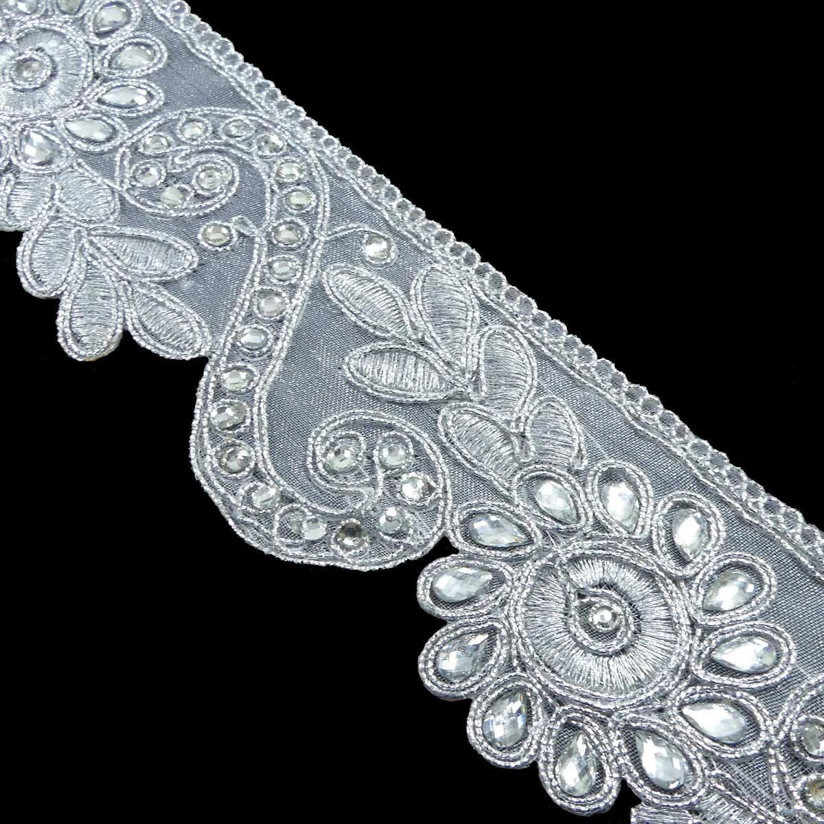 Galón O Puntilla De Guipur Con Cristal 5,5cm. Oro Y Plata 4 Galón O Puntilla De Guipur Con Cristal 5,5cm. Oro Y Plata - Imagen 2