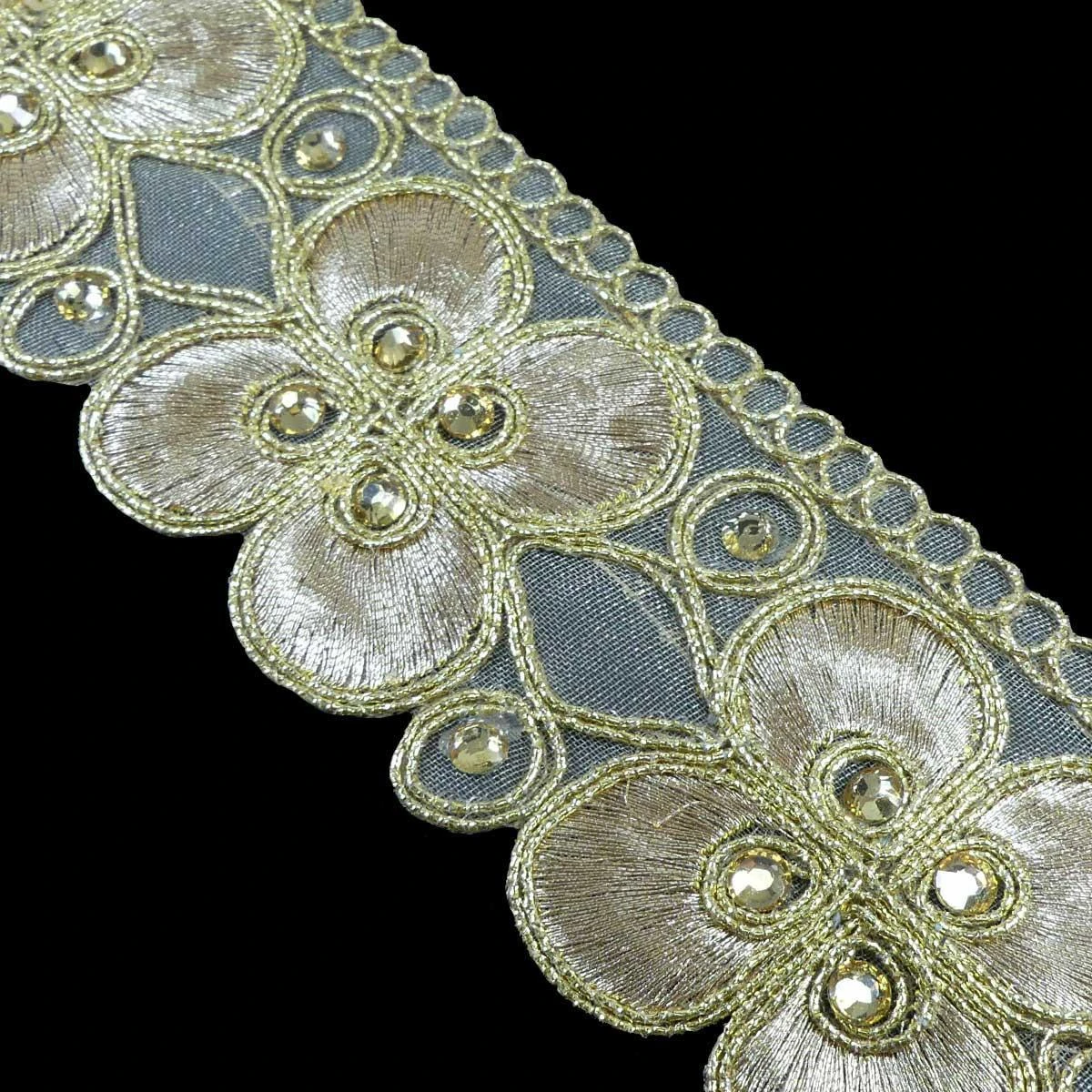 Galón O Puntilla De Guipur Con Cristal Flor 5cm. Oro Y Plata 4 Galón O Puntilla De Guipur Con Cristal Flor 5cm. Oro Y Plata - Imagen 2