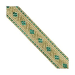 Galón Recto Dorado Con Rombos Verdes 4cm
