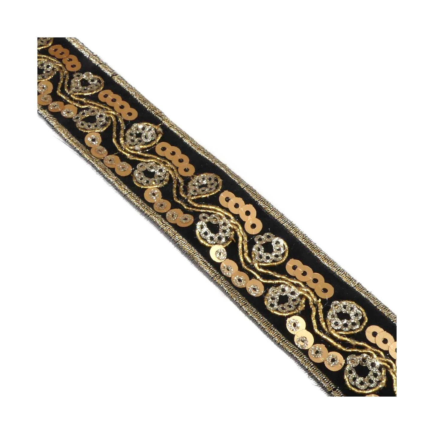 Galón Terciopelo Con Bordado Y Lentejuela Oro 3cm 4 Galón Terciopelo Con Bordado Y Lentejuela Oro 3cm - Imagen 2